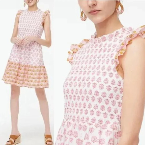New! J.Crew Ruffle Sleeve Smocked Mini Dress nwt 30507 - Picture 1 of 13